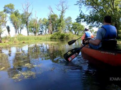 Image of people canoeing and causing water ripples.