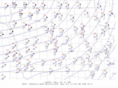 Image of a map of Iowa with wind direction indicators.