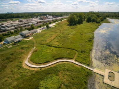 Image of a wetland next to a city.