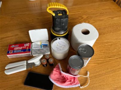 A group of items which can be helpful in the event of severe weather.